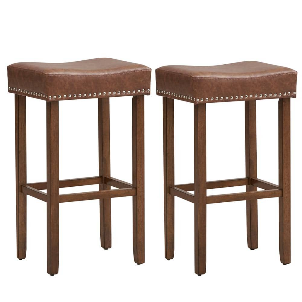 Costway 29.5 in. Brown Backless Wood Bar Stool with PU Seat