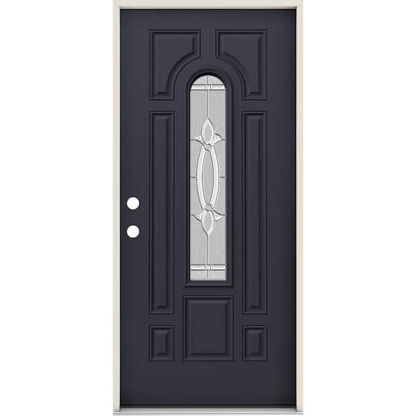 JELD-WEN 36 in. x 80 in. Right-Hand/Inswing 1/4 Lite Blakely Decorative Glass Black Steel Prehung Front Door