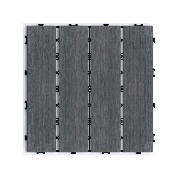 Afoxsos 1 ft. x 1 ft. Dark Gray Plastic Composite Interlocking Deck Tiles Set, All-Weather Resistant, Easy to DIY (11-Pack)