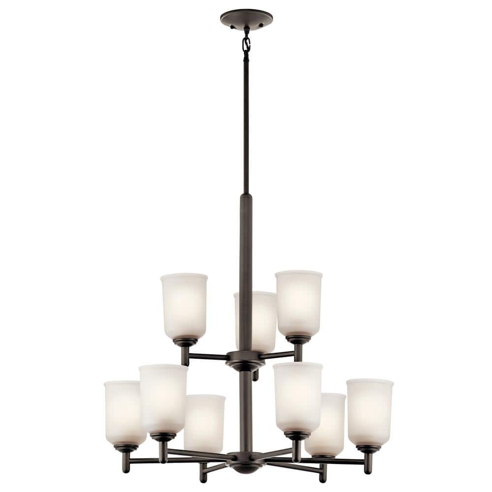 Olde Bronze 26.25" 9-Light 2-Tier Chandelier with Clear Glass Shades