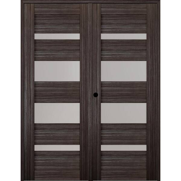Belldinni Mirella 72" x 96" Right Hand Active 5-Lite Frosted Glass Gray Oak Finished Wood Composite Double Prehung French Door