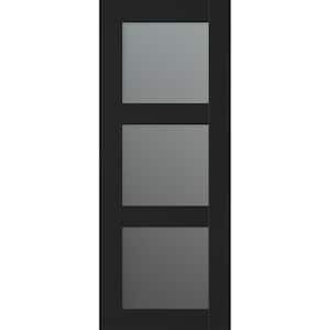 Vona 18 in. x 80 in. 3-Lite No Bore Solid Core Frosted Glass Black Matte Wood Composite Interior Door Slab