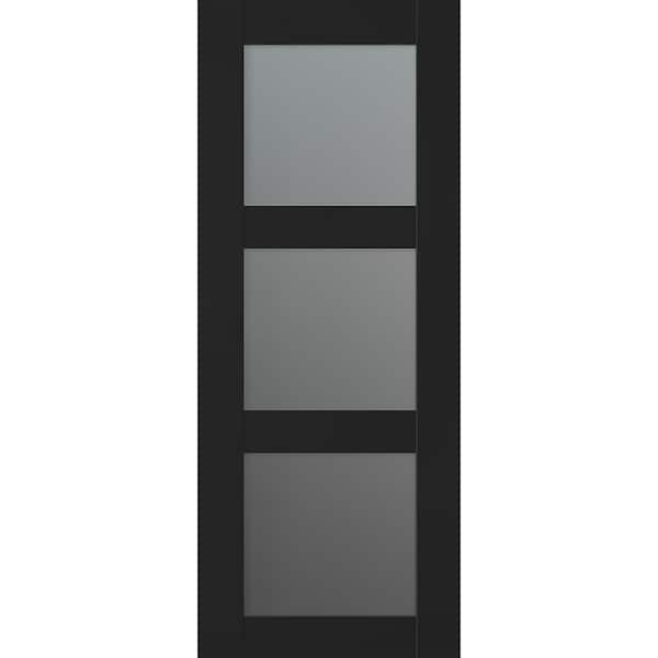 Vona 24 in. x 84 in. 3-Lite No Bore Solid Core Frosted Glass Black Matte Wood Composite Interior Door Slab
