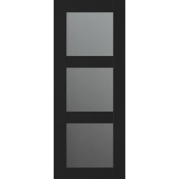 Belldinni Vona 30 in. W. x 84 in. 3-Lite No Bore Solid Core Frosted Glass Black Matte Wood Composite Interior Door Slab