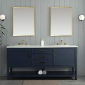 Arlo 72 in W x 22 in D x 34 in H Bath Vanity in Indigo Blue with Engineered Stone Top in Ariston White with White Sinks