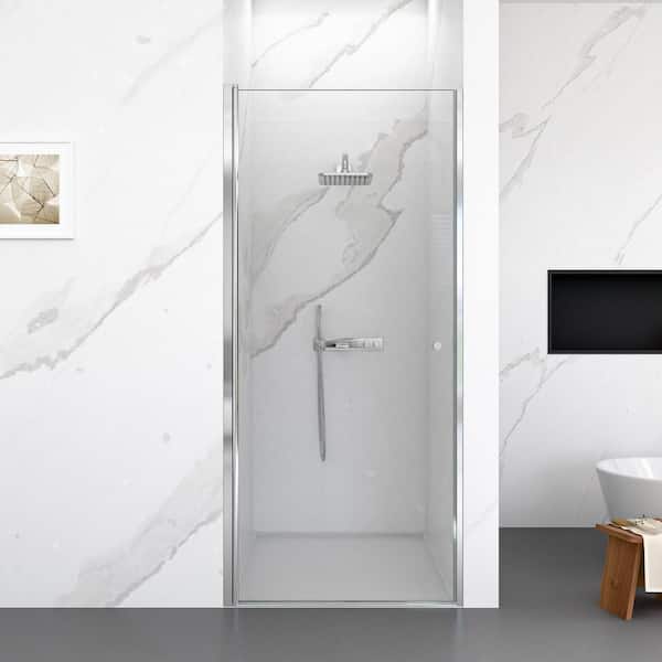 32 in. W x 72 in. H Frameless Hinged Shower Door with Tempered Clear Glass in Chrome