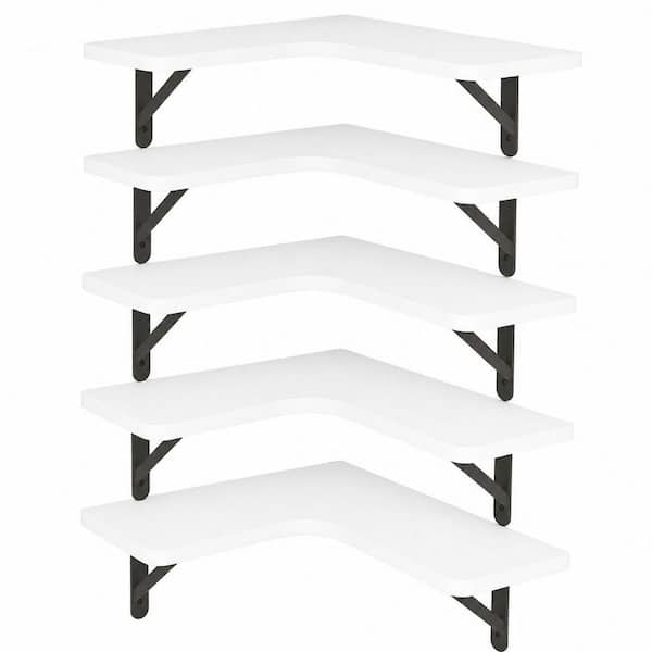 5.5 in. D x 11.4 in. W x 16.1 in. H Rustic Wood Wall Mounted Corner Shelf, Floating Shelves for Wall, White (5-Pack)