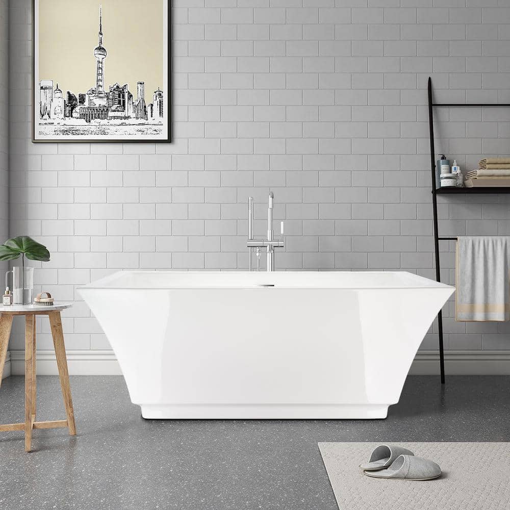 59 in. L X 30 in. W Acrylic Freestanding Air Bubble Bathtub in White/Polish