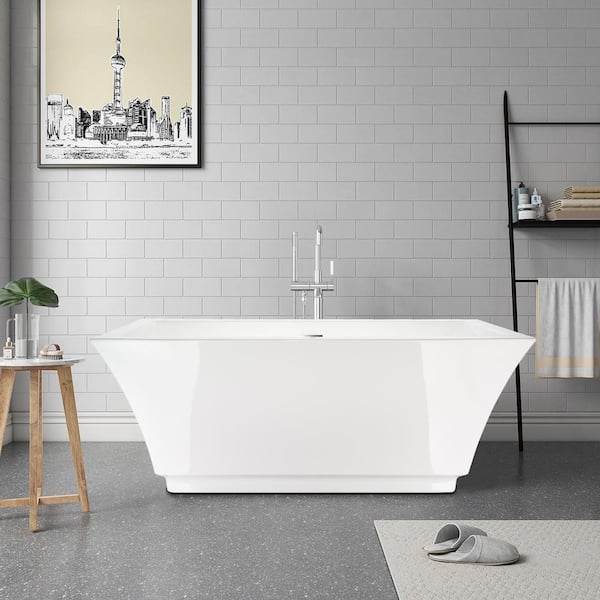  59 in. L X 30 in. W Acrylic Freestanding Air Bubble Bathtub in White/Polished Chrome