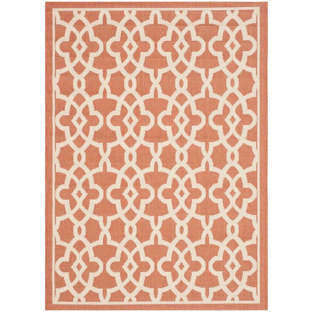 SAFAVIEH Courtyard Terracotta/Beige 4 ft. x 6 ft. Border Indoor/Outdoor ...