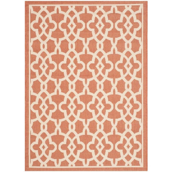 SAFAVIEH Courtyard Terracotta/Beige 4 ft. x 6 ft. Border Indoor/Outdoor Patio  Area Rug
