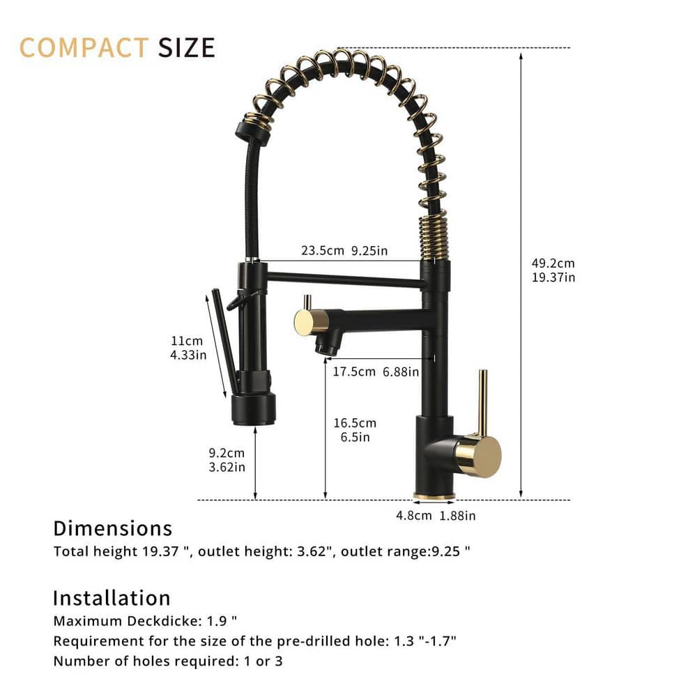 Matte Black and Gold Double Handle Pull Down Kitchen Faucet