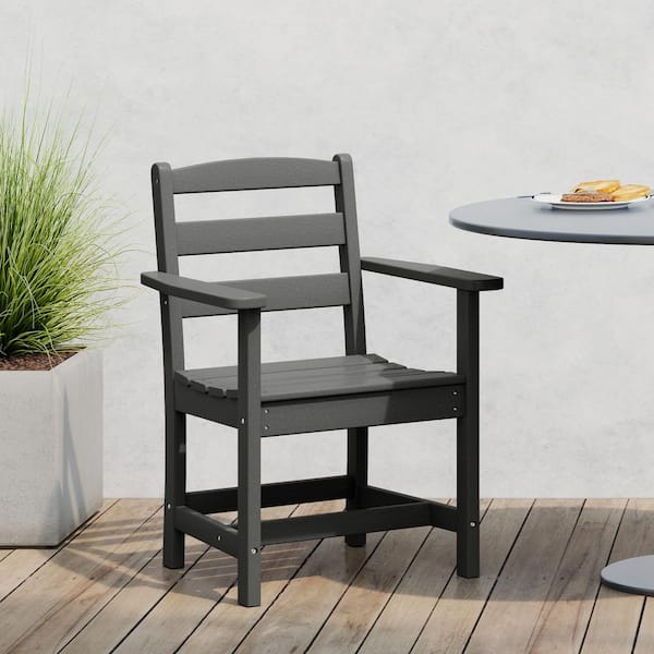 Shoreside All-Weather Plastic Outdoor Patio Dining Arm Chair, Gray