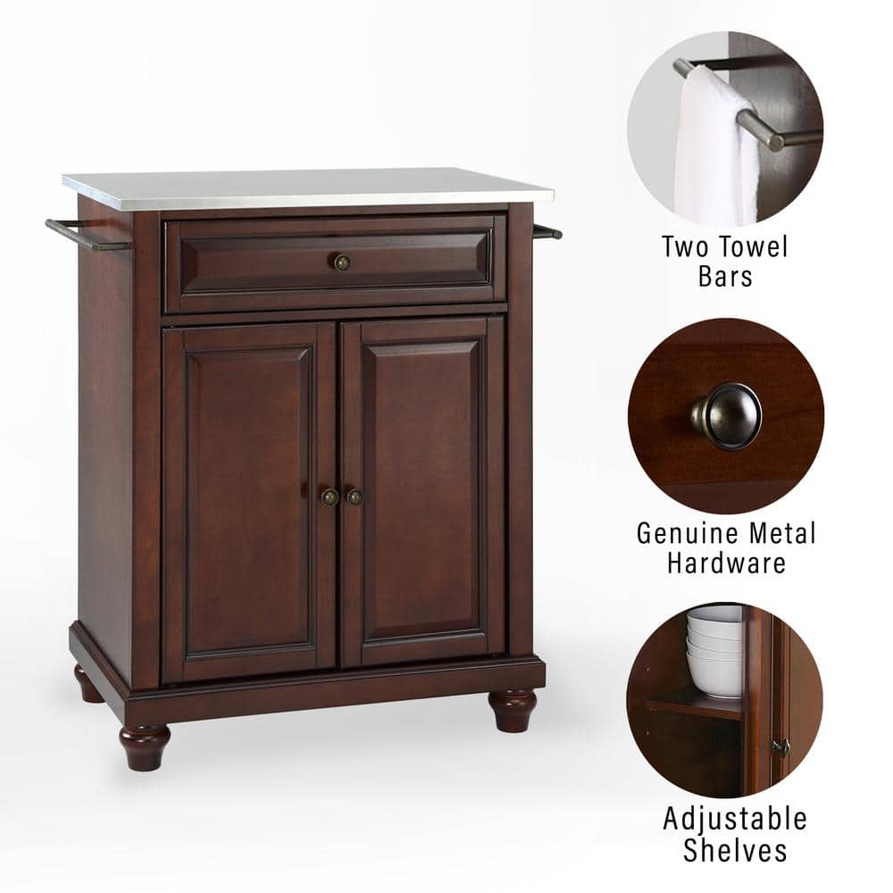 Cambridge Mahogany Compact Kitchen Island with Stainless Steel Top