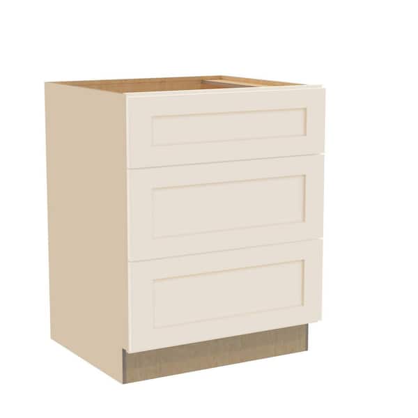 Newport 27 in. W x 24 in. D x 34.5 in. H Assembled Plywood Drawer Base Kitchen Cabinet in Blended Cream with Soft Close