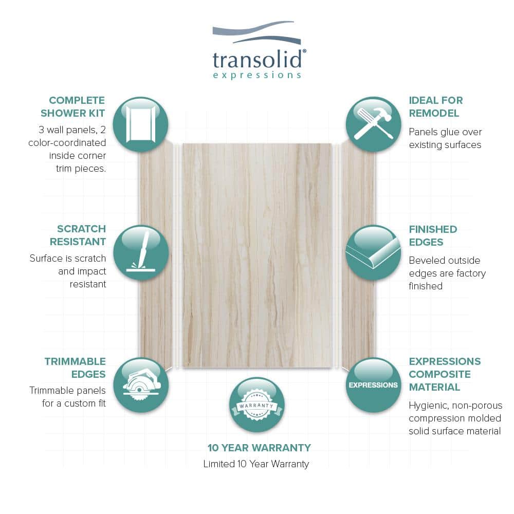 Sorento Beige Composite Solid Surface Shower Wall Kit, 36" x 48" x 72"
