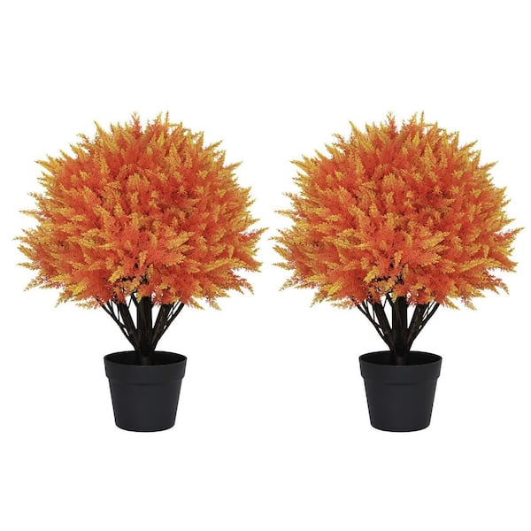 2 ft. Fall Artificial Cedar Ball Topiary Bushes Potted Tree (2-Pack) Fall Decor Plants