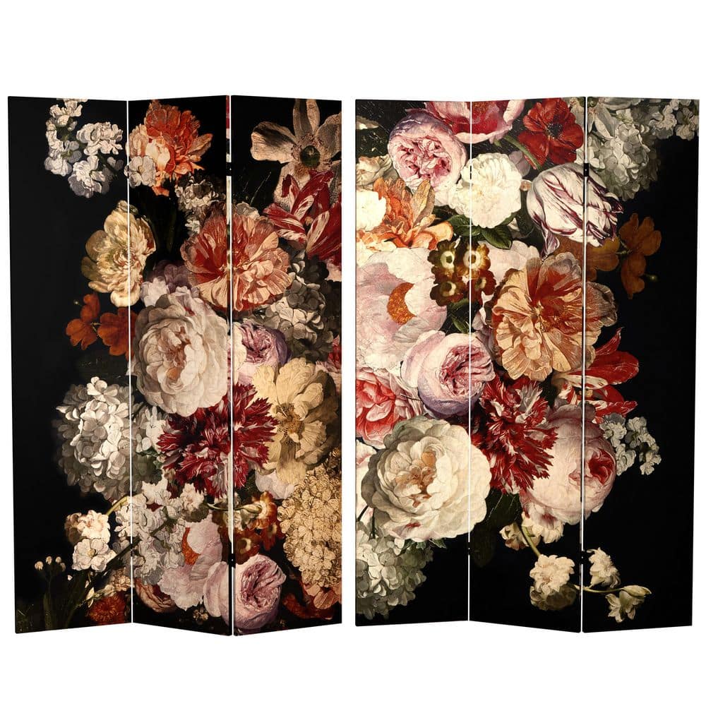 Oriental Furniture 71" Double Sided Vintage Flowers Canvas Room Divider: High Resolution Botanical Print, Wood Frame, No Assembly Required