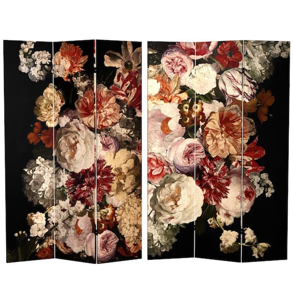 Oriental Furniture Vintage Flowers 6 ft. Printed 3-Panel Room Divider