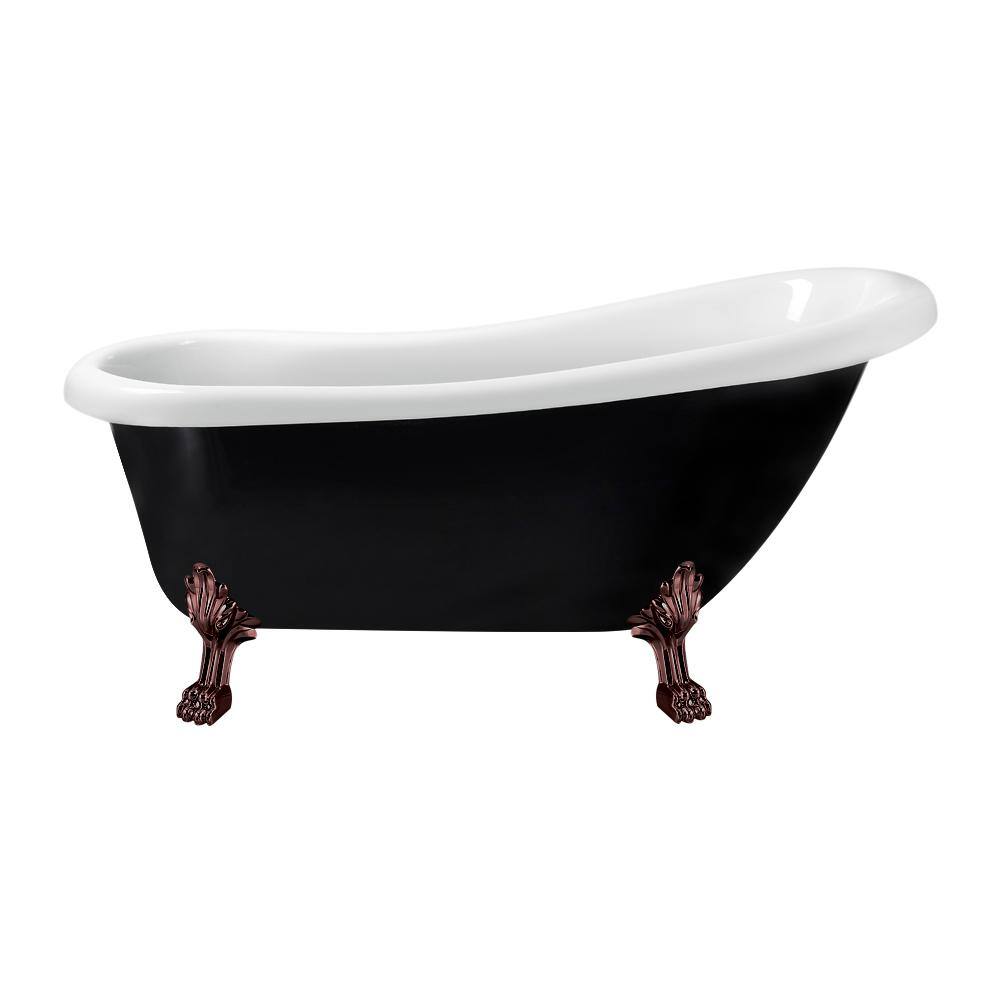 Streamline 61 in. Acrylic Clawfoot NonWhirlpool Bathtub in Glossy Black With Matte Oil Rubbed