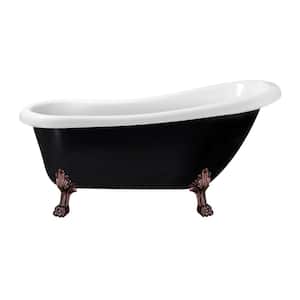 61 in. Acrylic Clawfoot Non-Whirlpool Bathtub in Glossy Black With Matte Oil Rubbed Bronze Drain, Clawfeet