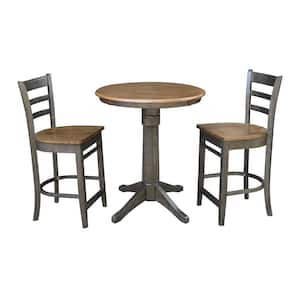 Olivia 3-Piece 30 in. Hickory/Coal Round Solid Wood Counter Height Dining Set with Emily Stools