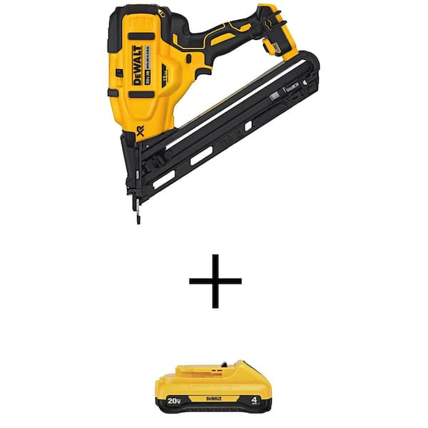 DEWALT 20V MAX XR Lithium-Ion Cordless 15-Gauge Angled Finish Nailer with 20V MAX Compact Lithium-Ion 4.0Ah Battery Pack