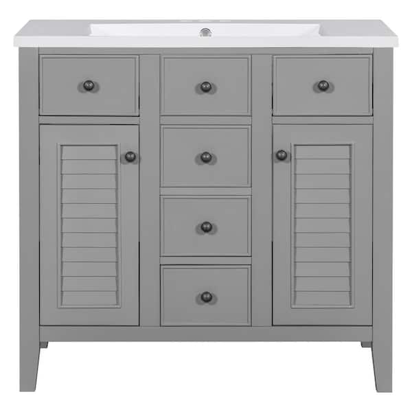 Unbranded Serenitywh 36 in. W x 18.03 in. D x 34.38 in. H Single Sink Bath Vanity in Gray with White Ceramic Top and Basic