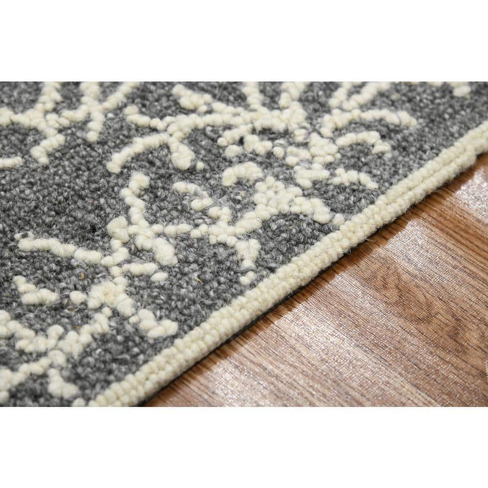 Gray Handmade Wool Area Rug with Floral and Geometric Motifs