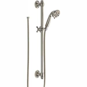 3-Spray Patterns 1.75 GPM 3.34 in. Wall Mount Handheld Shower Head with Slide Bar and H2Okinetic in Stainless Steel