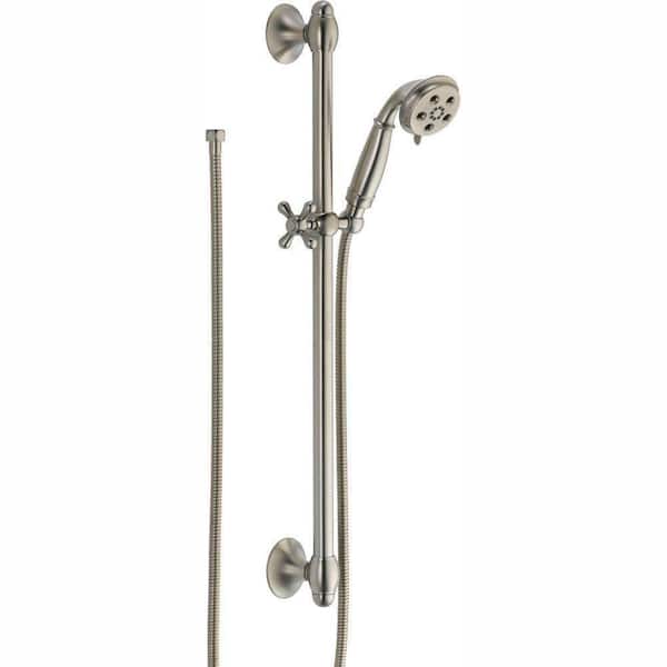 Delta 3-Spray Patterns 1.75 GPM 3.34 in. Wall Mount Handheld Shower Head with Slide Bar and H2Okinetic in Stainless Steel