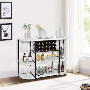 White 3-Shelf Wood 47 in. W Baker's Rack with Glass Holder and Storage Shelves