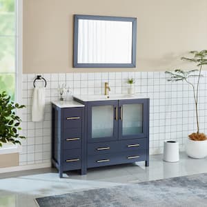 Brescia 48 in. W x 18 in. D x 36 in. H Single Sink Bathroom Vanity in Blue with White Ceramic Top and Mirror