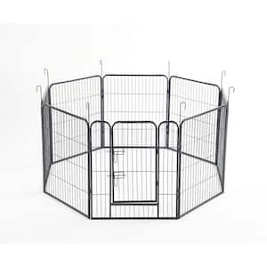 31.5 in. H, 8-Panel Pet Playpen Iron Heavy-Duty Pet Fence Puppy Pen Foldable and Portable in Black