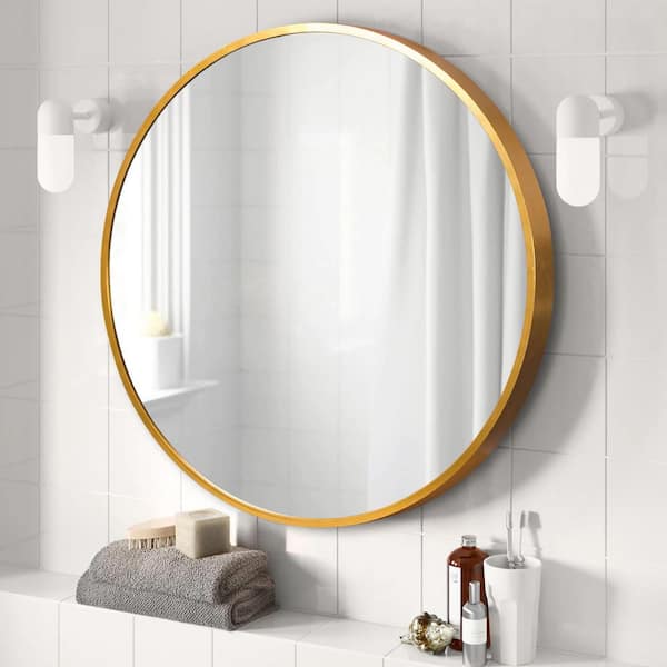 Dovelina Medium Round Gold Hooks Modern Mirror (23.62 in. H x 23.62 in. W)