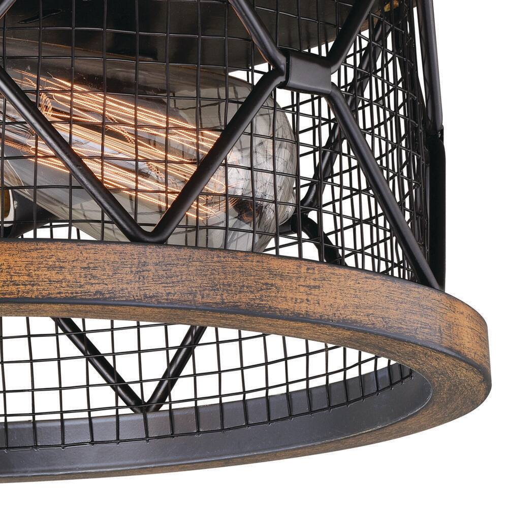 Bremerton 13" Bronze and Teak Drum Flush Mount Light