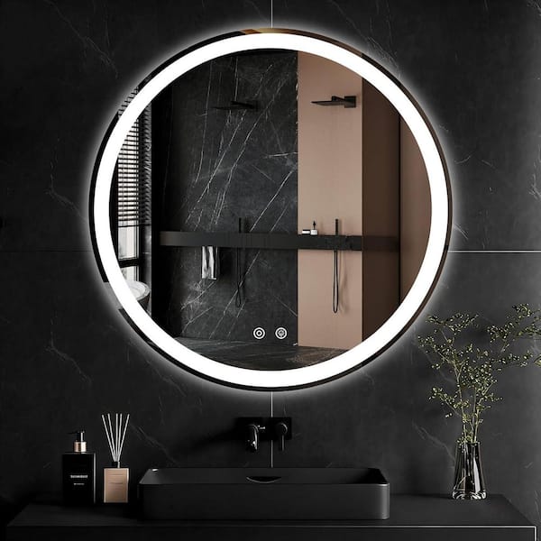 36 in. W x 36 in. H Round Framed for Over Sink with Anti-Fog, Dimmable, 3-Color Light, Memory Function