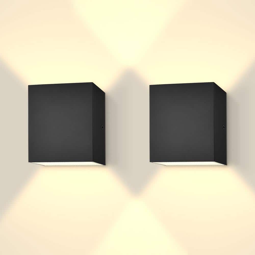 Black Metal LED Up and Down Wall Sconces Set
