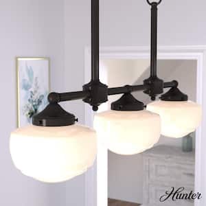 Saddle Creek 3-Light Noble Bronze Schoolhouse Chandelier with Cased White Glass Shades