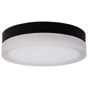 Pi 11 in. Black Transitional Flush Mount with Etched Frosted Glass Shade and Integrated LED