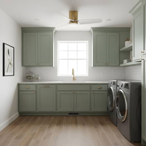 Colgin 44 in. Satin Brass Hugger Flush Mount Standard Ceiling Fan with Integrated LED Light Kit and Remote