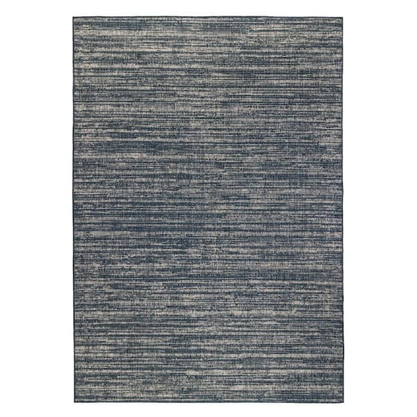 Gray, Blue 2 ft. x 3 ft. Loomed Striped Polypropylene Rectangle Indoor/Outdoor Area Rug