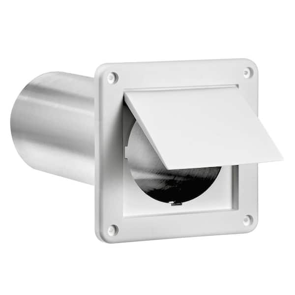 4 in. Plastic Wall Exhaust Dryer Vent with Single Flap and 11 in. Pipe, White