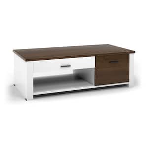 47 1/5 in. W x 23 3/5 in. D Walnut and White Modern Coffee Table With Drawers