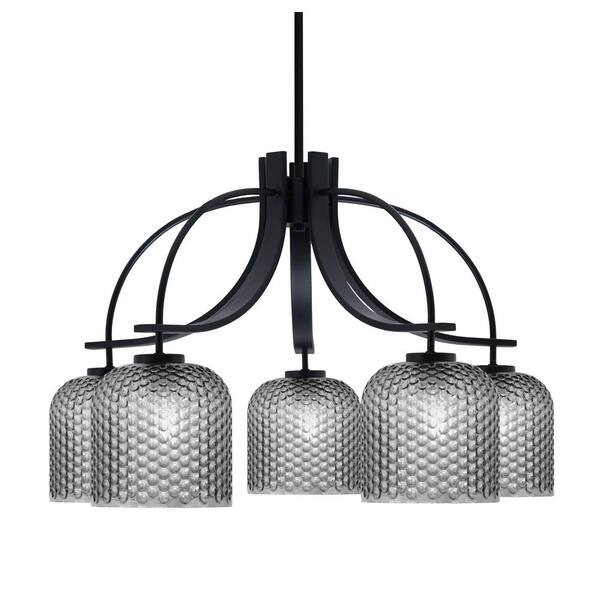 Unbranded Olympia 17.75 in. 5-Light Matte Black Downlight Chandelier Smoke Textured Glass Shade