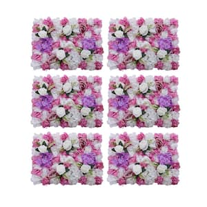 23 .6 in. x 15.7 in. Pink White and Purple Artificial Floral Panel Silk Fabric Rose Peonies Backgdrop Decor (6-Pieces)