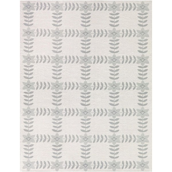 Margolles Blue 7 ft. 10 in. x 10 ft. Floral Grid Indoor/Outdoor Area Rug