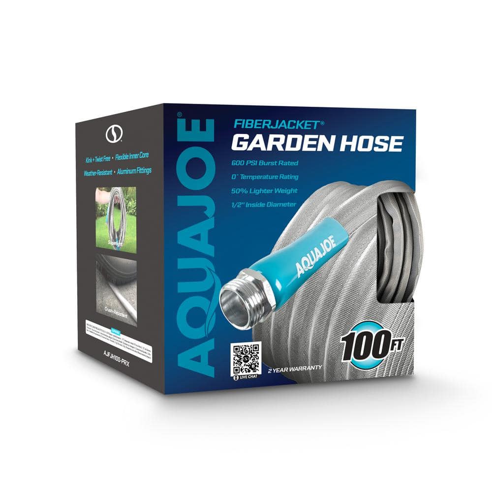 Aqua Joe 100ft Silver Reinforced Garden Hose with Metal Fittings