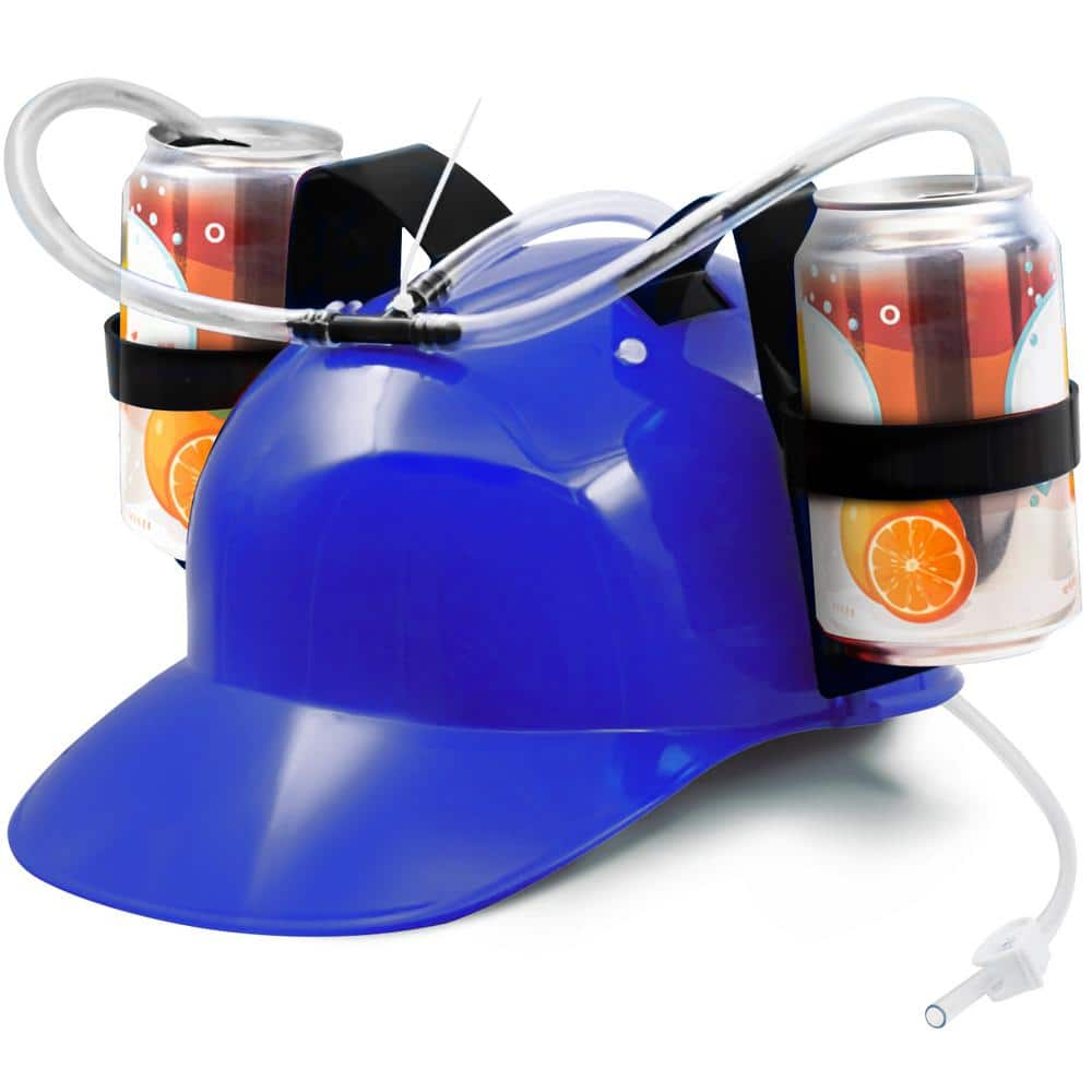 Novelty Place Blue Drinking Helmet Can Holder Drinker Hat Cap with Straw for Beer and Soda Party Fun NP.DrinkingHelmet.Blue The Home Depot