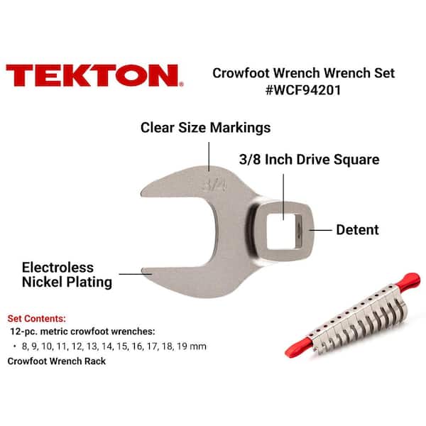 8 mm-19 mm 3/8 in. Drive Crowfoot Wrench Set with Key (12-Piece)